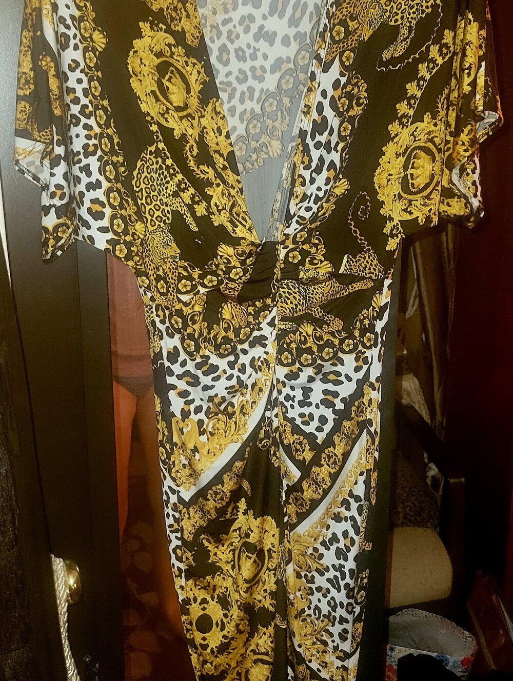 Fashion Nova Black & Gold Baroque Leopard Print Jumpsuit Romper